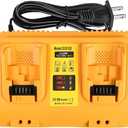 TeenPower 12/20V Max Battery Charger Replacement for Dewalt DCB102 Compatible with 12V 20V Max Lithium Battery DCB124 DCB203 DCB204 DCB606, 2-Port Simultaneous Charging (Yellow)