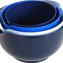 BoxedHome Nesting Plastic Mixing Bowl Set With Pour Spout, Microwave and Dishwasher Safe, BPA free Non-Slip Base, Set of 4 Size 1.7, 2.5, 3.5 and 4.5qt, Great for Prepping, Baking, Cooking (Dark Blue)