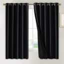 NICETOWN Complete 100% Blackout Curtains, Thermal Insulated & Energy Efficiency Window Draperies with Black Liner, Noise Reducing Short Curtains for Kids Room (Black, 70-inch W by 63-inch L, 2 Panels)