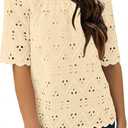 BETTE BOUTIK Womens Lace Tops 2025 Trendy Long Short Sleeve Eyelet Embroidered Dressy Casual Blouse Shirts (Small, Beige)