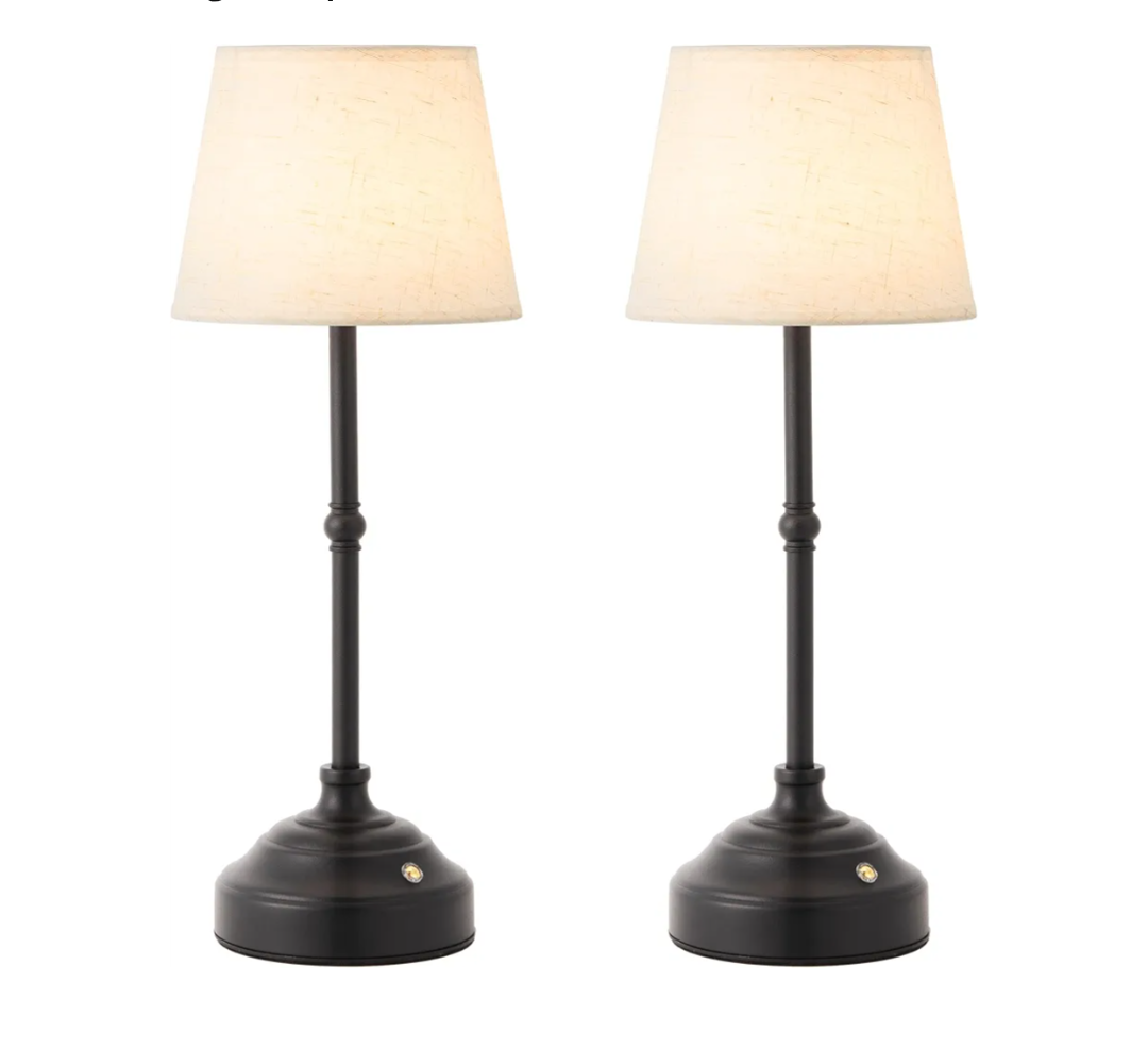 2 Pack Cordless Table Lamp, Rechargeable Desk Lamp with Fabric Shade, Battery Operated Lamp 3 Color Stepless Dimming, Small Touch Bedside Lamp Home Decor for Dining, Counter (Matte Black)