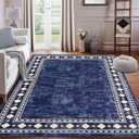CAROMIO 9x12 Area Rug Modern Bordered Large Area Rug Machine Washable Rug for Living Room, Stain Resistant Non-Slip Accent Rug Minimalist Border Floor Cover Carpet for Bedroom Decor, Navy