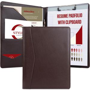 STYLIO Padfolio Folder with Removable Clipboard | Walnut (Brown) Color| Portfolio Organizer | Binder with Storage for Notebook, Notepad | Nursing Clipboard Folio | Vegan Leather (Padfolio w/ Clipboard (12.5" x 9.7" x 1"))