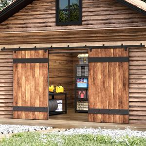 Easelife 16FT Exterior Sliding Barn Door Hardware Kit, Box Rail Track, 450lb Capacity, Black Weather-Resistant Steel, Wall Mount System for Outdoor Use, Fit Double 48in Door