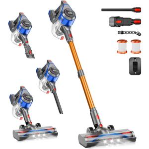 Cordless Stick Vacuum Cleaner - Rechargeable, 35Kpa Powerful Vacuums with Detachable Battery Display, Max 45Mins Runtime, 8 in 1 Handheld Vacuum for Hard floor & Carpets Pet Hair, Blue