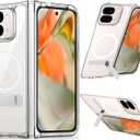 Hiooloon Magnetic for Pixel 10 Pro Fold Case Clear, Compatible with Pixelsnap & MagSafe, Built-in 2-Way Kickstand [Horizontal & Vertical Stand] Magnetic Slim Fit Anti-Slip Rugged Bumper Cover (Clear)