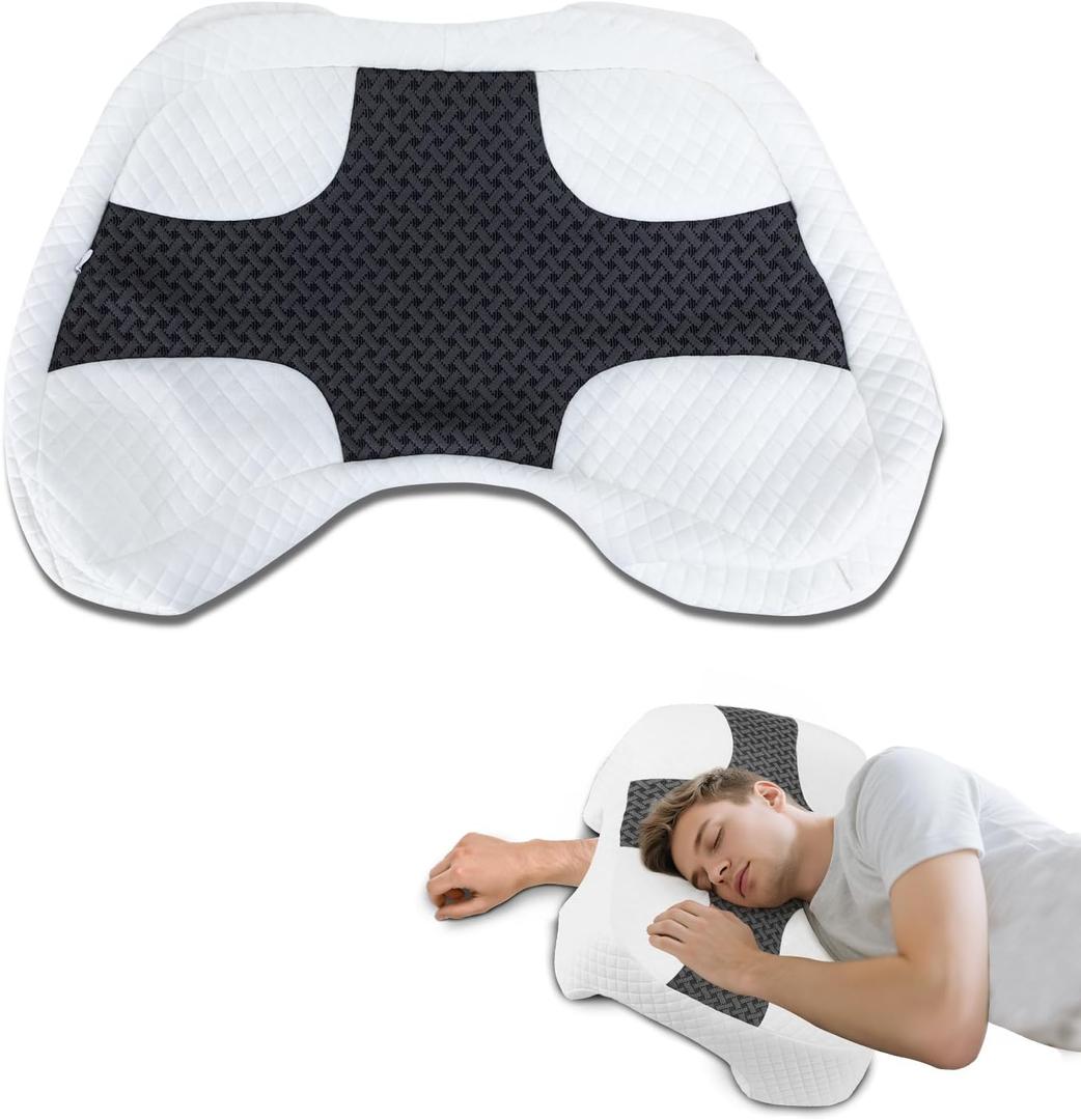 Pillowcase for 7.1 inch Height Side Sleeper Pillow with Arm Hole, Breathable Skin-Friendly Fabric, Machine Washable, Pillow Core Not Included