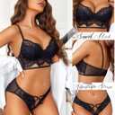 Avidlove Lingerie Set for Women Lace Bra and Panty Sets V Neck Babydoll Outfits (Black, L)
