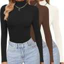 Ekouaer 3 Pack Womens Mock Turtleneck Tops Long Sleeve Shirts Slim Fit Fall Fashion Thermal Underwear Basic Winter Clothing, Size 2XL