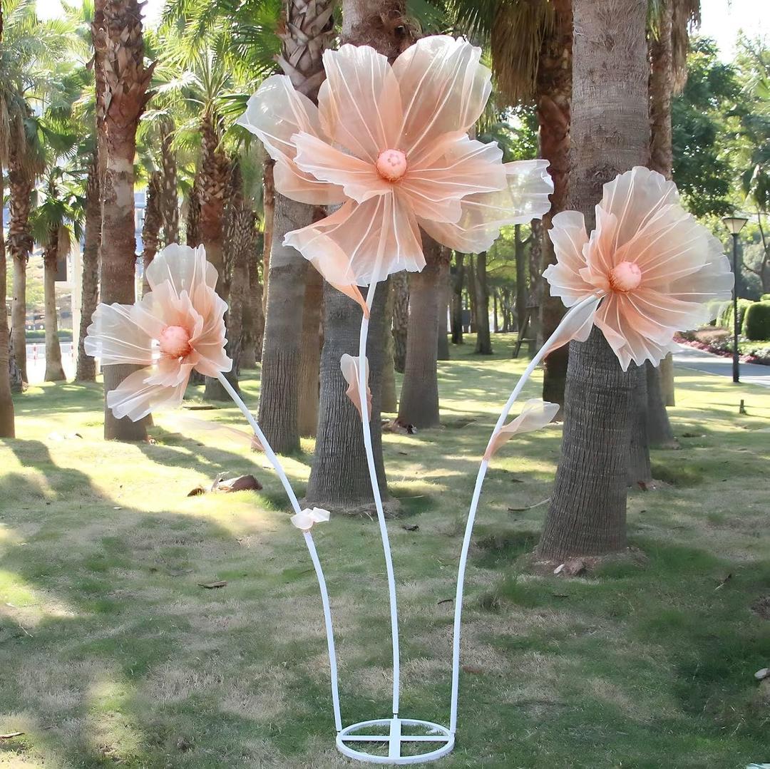 Giant Flowers for Decoration, Wedding Reception Essential Decoration, 5.6 Ft Big Artificial Silk Flower with Stems and Stands, Party Banquet Background Decor Home Decor Orange Champagne