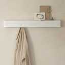 Kazai. Coat Rack Wall Mount with Shelf 'Tone' | Modern Design Coat Hanger with Hidden Hooks and Storage | Hat Rack with Shelf in Metal | Wall-Mounted Purse Organizer | White