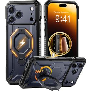TONGATE for iPhone 17 Pro Case with 360° Spin Magnetic Stand, [Compatible with MagSafe][Military-Grade Protection] with Screen Protector & Camera Control Cover for iPhone 17 Pro, Black