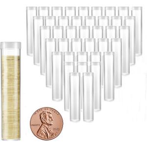 MUDOR 40 Pack Coin Storage Tube for Cent, Plastic Coin Holders Tube with Screw-On Caps, Coin Collection Supplies,Long-Term Coin Storage (Cent)