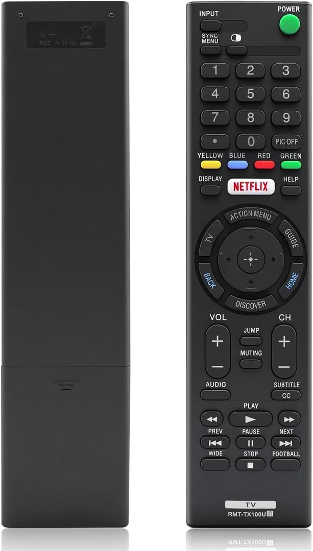 Replacement Remote Control for Sony Bravia RMT-TX100U,All Sony LCD LED HDTV Smart bravia TVs Black