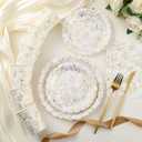 Havawish 125pcs Magnolia Spring Paper Plates Napkins Party Supplies White Flowers Tableware Decorations Magnolia Floral Scalloped Disposable Plates Cups for Wedding Bridal Baby Shower Birthday Party