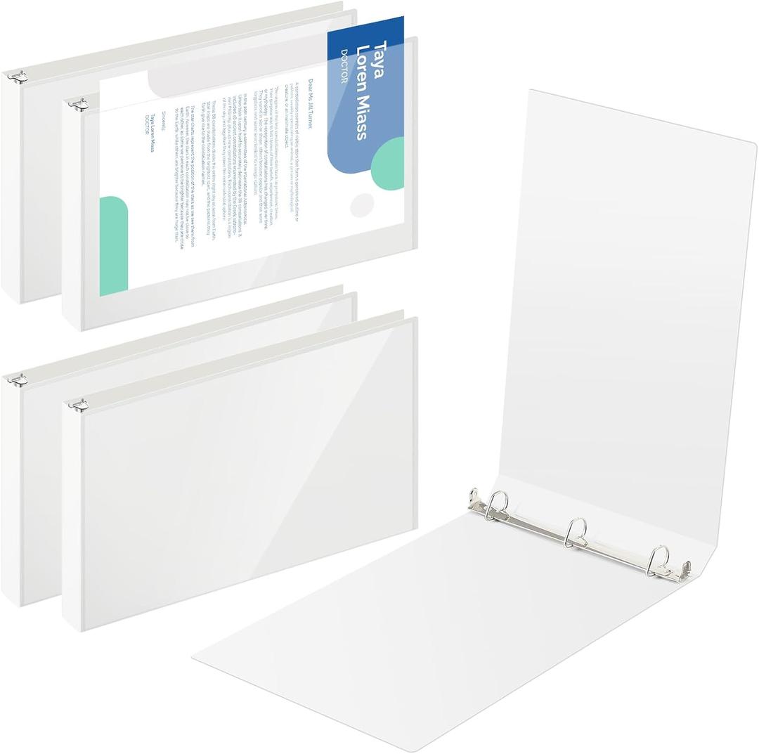 4 Pcs 11 x 17 Inch View Binders with Cover Pocket 1.5 Inch 3 Rings Heavy Duty View D Ring Binders Economy Holds 11" x 17" Paper for Artwork Blueprints, Office, Home, Work Places (White)