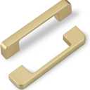 Haliwu 30 Pack Cabinet Handles Brushed Gold Cabinet Pulls 4 Inch Hole Center Drawer Pulls Modern Square Dresser Handles for Bathroom Kitchen Bedroom, Zinc Alloy