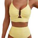 Herseas 2 Piece Bikini Set U-Wire Cutout Popular Swimsuit High Waisted Textured 2026 Summer Beach Swim Bathing Suits (Large, Yellow Cream)