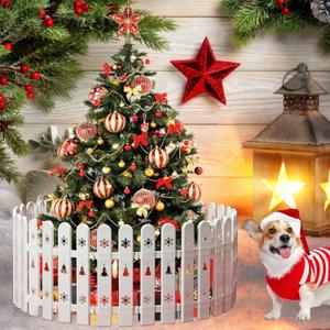 Christmas Tree Fence Barrier for Cats Dogs - 24 pcs Picket Fence Xmas Decoration, Christmas Tree Guard for Puppy Toddlers Baby Kids, Thicken Plastic Tree Fence Gate Indoor Holiday Decor, White