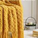 CREVENT Knitted Decorative Throw Blanket for Couch Sofa Chair BedSoft Warm Cozy Light Weight for Spring Summer (50''X60'' Mustard Yellow)