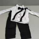 IDOPIP Toddler Kids Baby Boys 1st Christmas Outfit Gentleman Striped Shirt with Bowtie +Long Suspender Pants Overalls Clothes (18-24 Months, Black + White)