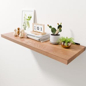 36 Inch Solid Oak Floating Shelves for Wall - Natural Wood 12 Inch Deep Wall Shelf, Rustic Display Shelf Wall Mounted, Hanging Wall Shelf Decoration for Bedroom, Bathroom, Living Room