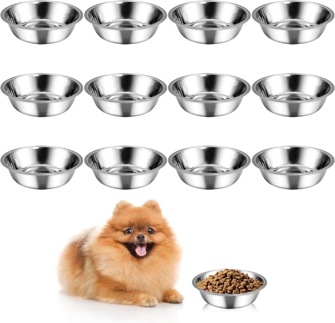kathson 12 PCS Small Stainless Steel Dog Bowls, Replacement Metal Puppy Food Water Bowl Set Suit for Indoor Outdoor, Pet Feeding Dish for Small Animals Kitten, Dishwasher Safe (4.3 in)