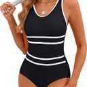 Women's One Piece Swimsuits Tummy Control Athletic Full Coverage Bathing Swim Suit Color Block Slimming Swimwear, Size XXL