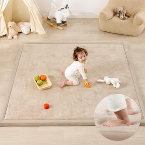 1.3" Thick Baby Play Mat for Floor Playpen, 71x79 Large Foam Tummy Time Mat, Padded Support Soft Plush Nursery Rug for Infant Kids Toddler Crawling Kick Activity (Beige)