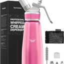 Whipped Cream Dispenser,Aluminum Cream Whipper 500mL/1 Pint,3 Decorating Nozzles,1 Brush, 1 Storage Bag,Homemade Whipped Cream Maker,Pink
