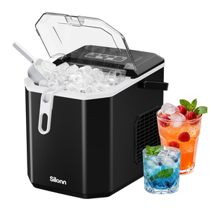 Silonn Ice Maker Countertop, Portable Ice Machine with Carry Handle, Self Cleaning Ice Makers with 1.8 L Water Tank and Big Ice Basket, 9 Cubes in 6 Mins, Ideal for Home Kitchen RV