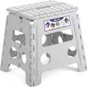 Delxo Folding Step Stool, 13 inch Non-Slip Foldable Stools for Kids & Adults Up to 300 LBS, Step Stool with Handle, Lightweight for Kitchen, Bathroom, Bedroom, Garden, Grey, 1PC