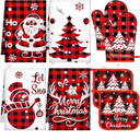 8Pcs Christmas Kitchen Oven Mitt Dish Towels Potholders Set Xmas Farmhouse Red Buffalo Plaid Oven Glove Pot Holder Set Christmas Winter for Cooking Baking Gifting BBQ Kitchen Accessories