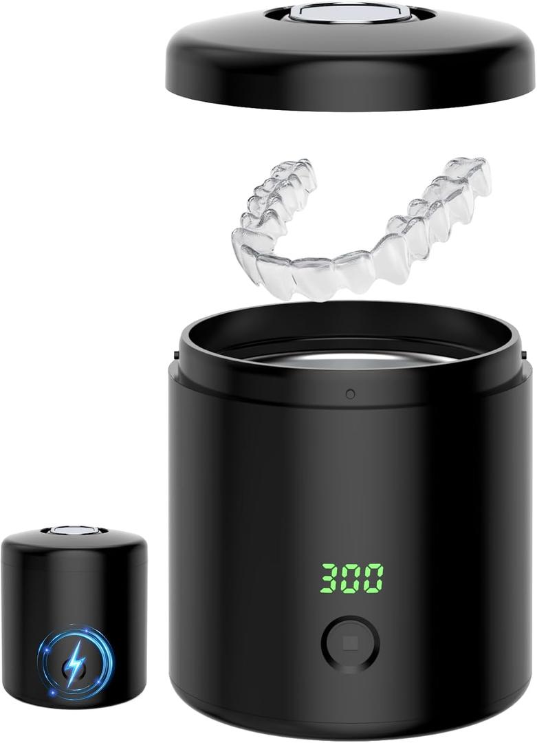 Ultrasonic Retainer Cleaner -Denture cleansers Machine Rechargeable & Portable Retainer Cleaner, for Aligners, Braces, Dentures & Jewelry, 6pcs Cleaner Tablets (Max Capacity 85ML)