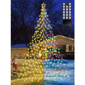 Flacchi Christmas Outdoor Star String Lights - Pole Set with Remote, Multiple Lighting Modes, Timer, and Waterproof Feature (Warm White&Multicolor, 16FT/664LED)