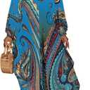 Bsubseach Kaftan Dresses for Women Ethnic Print Plus Size Beach Cover Ups Batwing Sleeve Caftans with Pockets (Blue)