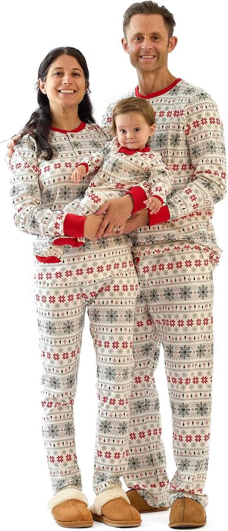 Butterblu JAMIE Matching Family Jammies Christmas Pajamas Organic Cotton PJs Womens, Mens, Kids, Toddlers, Baby, Pets (0-3 Months, Nordic Fair Isle Ivory)