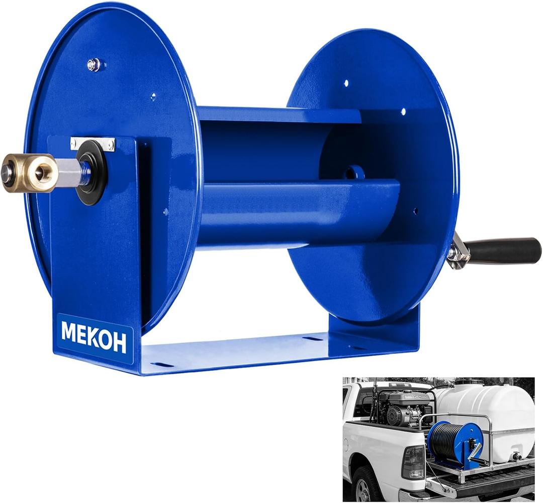 MEKOH Pressure Washer Hose Reel 150FTx3/8”, 300FTx1/4” Manual Power Washer Hose Reel with M22 14mm Fitting,4500PSI Heavy Duty Hose Reel for Water,High Pressure Metal Reel with Wall/Van/Trailer Mount