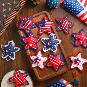 Geelin 18 Pcs Patriotic 4th of July Ornaments Patriotic Red Blue White Decoration for Tree Felt Star 250th Anniversary USA American Flag Tree Decorations 2.36 Inch Hanging Stars for Party Decor