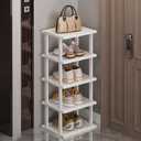 SAN HE Bamboo Shoe Rack 5Tier- Vertical White Shoe Rack for Small Spaces, Tall Narrow Shoe Rack Organizer for Closet Entryway Corner Garage and Bedroom,Skinny Shoe Shelf with Free Stackable DIY