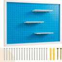 Weysat 36 x 24 Inch Framed Wood Pegboard Wall Organizer, Large Blue Decorative Peg Board Kit with 3 White Shelves and 18 Accessories, Wall Mounted Craft Storage Display for Room, Office, Sewing Room, 38.19 x 25.2 x 2.95 inches