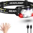 2000LM Ultra Bright 9 LED Headlamp, USB C Rechargeable Headlight, 10 Modes, Waterproof Motion Sensor Head Lamp Flashlight with White Red Light, Adjustable Headband for Adults Outdoor Hiking