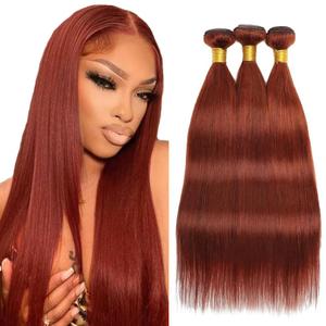 Auburn Bundles Human Hair Color 33 Straight Bundles 18 20 22 Inch Huxowax Brazilian Virgin Remy Hair Extensions Double Weft Soft and Silky Copper Brown Straight Bundle Hair Weave 300g