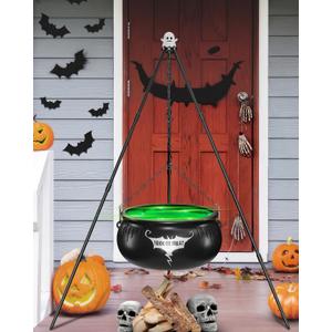 DJROLL Halloween Decorations Outdoor, Witches Cauldron on Tripod with String Lights, Black Plastic Cauldron Halloween Decor for Yard Patio Porch Outside