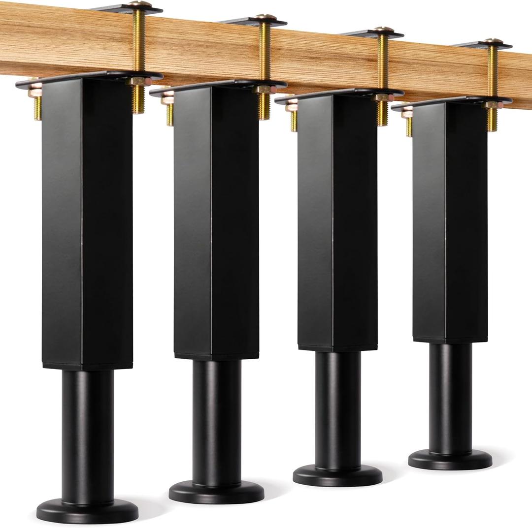 4 PCS Adjustable Height Bed Support Legs 712 Inch  Heavy Duty Metal Bed Frame Center Slat Risers with Anti-Slip Rubber Base for King Queen Bed, Sofa, Couch, Table & Furniture Replacement
