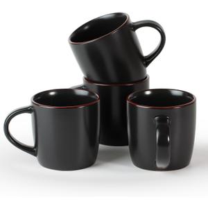 famiware Mercury Coffee Mugs 13 oz, Coffee Mugs Set of 4 with Handle, Cups for Latte, Hot Tea, Cappuccino, Mocha, Cocoa, Black