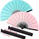 Maitys Large Clap Fans for Line Dancing Large Chinese Folding Hand Fans for Men and Women, Festival, Tai Ji, Kungfu, Martial Art, Gifts(Glitter Pink and Light Blue,2 Packs)