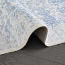 Washable Area Rug for Living Room - Stain Resistant Urtla Thin Rugs with Non Slip Rubber Backing - Indoor Floor Carpet for Dining Room Home Office Dorm (Blue/White, 2x8 Feet)