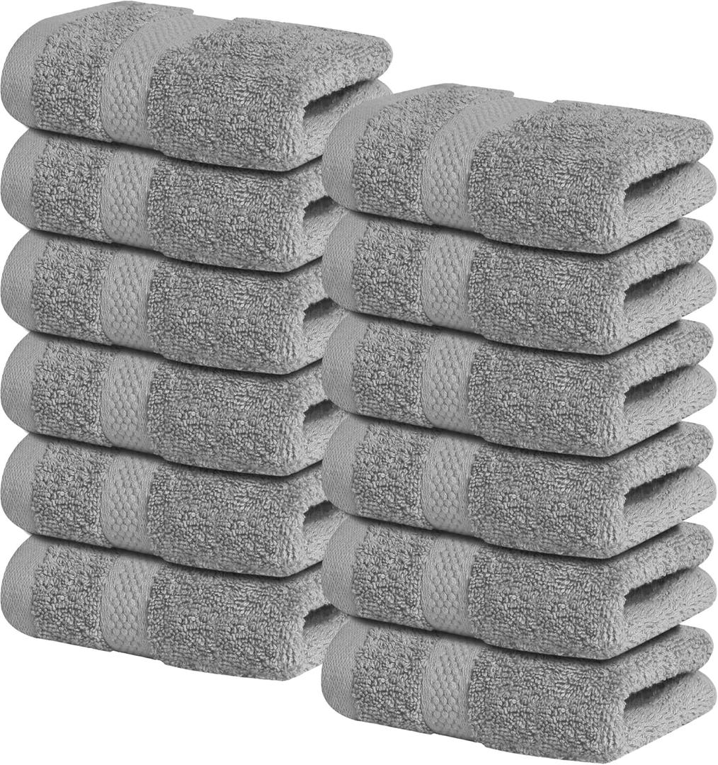 Infinitee Xclusives Luxury Wash Cloths for Showering [13x13]  100% Cotton Washcloths [Pack of 12], Soft and Absorbent Face Towels for Bathroom Wash Clothes, Gym, and Spa (Charming Grey)