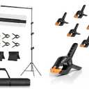EMART 10x10FT Backdrop Stand, Photo Studio Back Drop Adjustable Stand with 6 Backdrop Clamps,2 Sandbags and Carry Bag + EMART 12 Pack Heavy Duty Spring Clamps 4.5 Inch